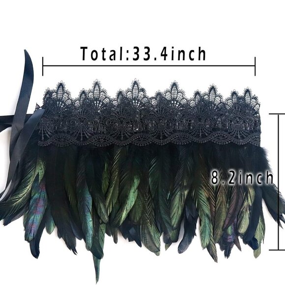 Black Feather Shrug Cape Lace Shoulder Wrap for Women Halloween Costumes - Picture 7 of 7